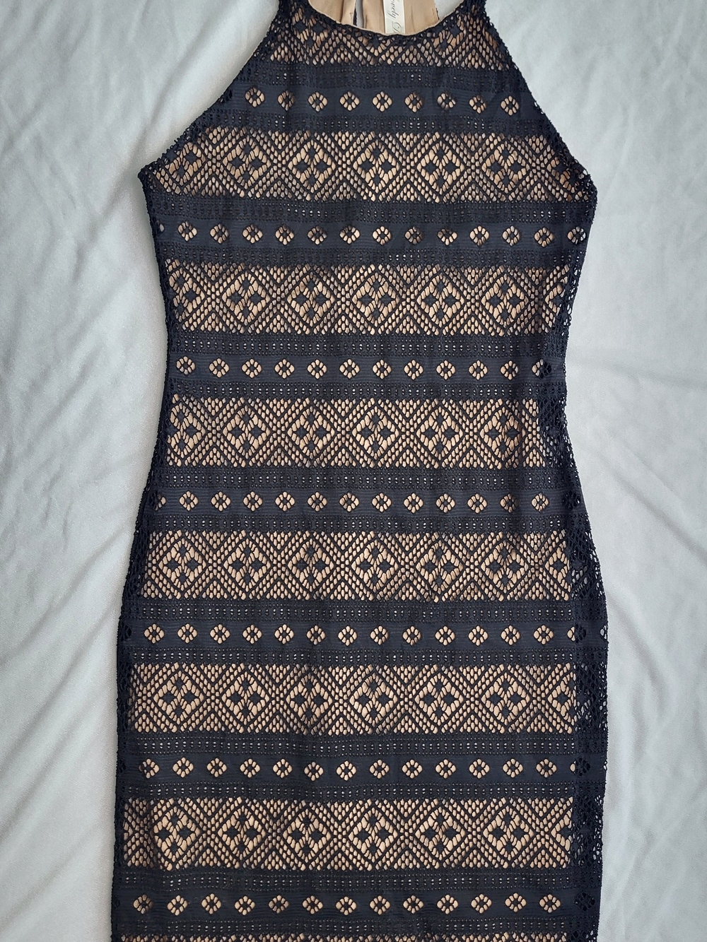 Lovely Day Black Lace Midi Dress with Nude Lining, Size S